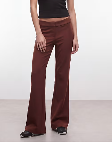 Weekday flared trousers with side zip detail in rust red