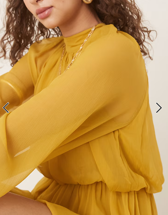 ASOS DESIGN long sleeve blouson mini dress with skirt in ochre