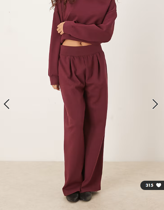 ASOS DESIGN interlock wide leg jogger with wide waistband detail in plum