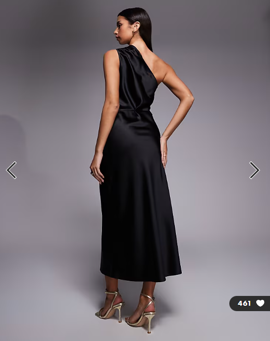 New Look satin one shoulder tie midi dress in black