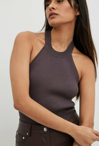 Back Detail Fine Knitted top Tape - Brown