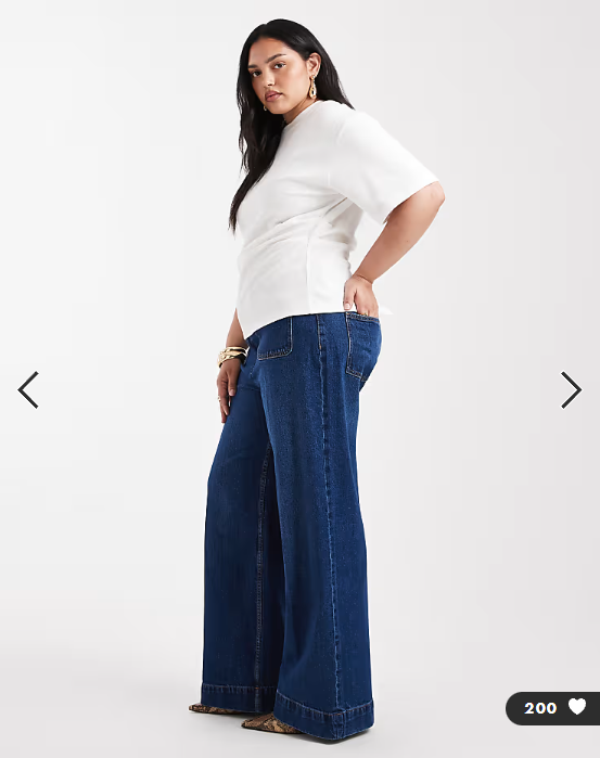 ASOS DESIGN Curve high waist wide leg jeans with front pockets in dark wash