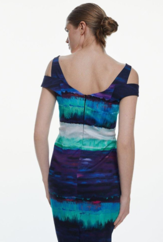 Painterly Stripe Strap Detail Pencil Midi Dress
