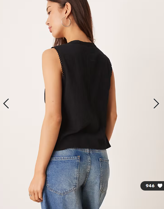 ASOS DESIGN lace trim waistcoat in black
