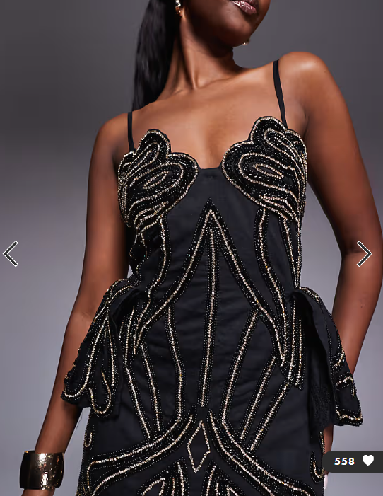 ASOS LUXE embellished mini dress with sculpted detail and cutwork in black and gold