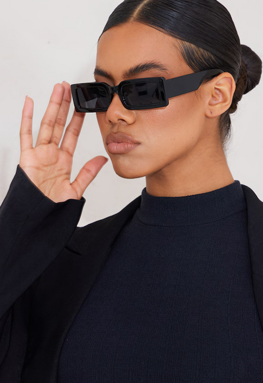 Black Slim Rectangular Frame Sunglasses