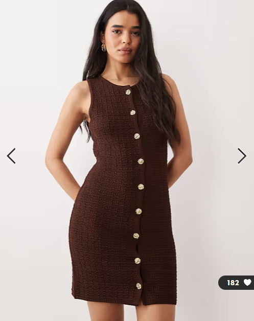 Miss Selfridge textured knit shift mini dress in chocolate