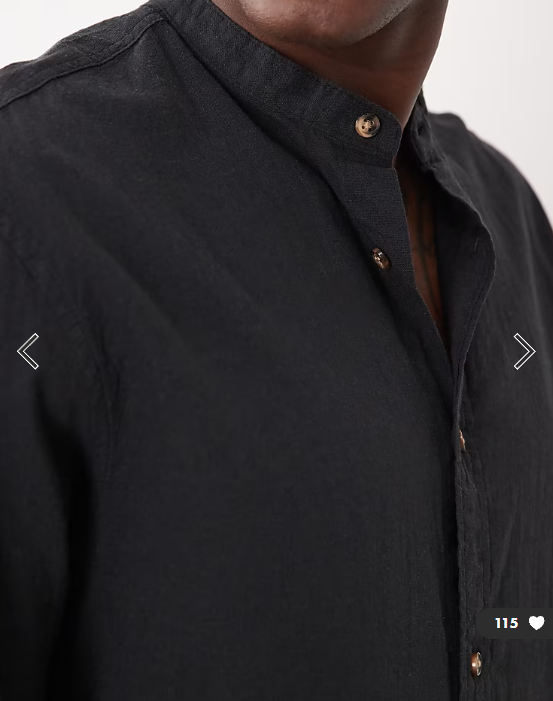 Jack & Jones grandad collar linen blend long sleeve shirt in black