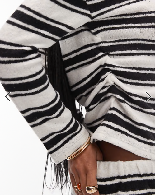 ASOS DESIGN brushed off shoulder long sleeve corset waist t-shirt in stripe