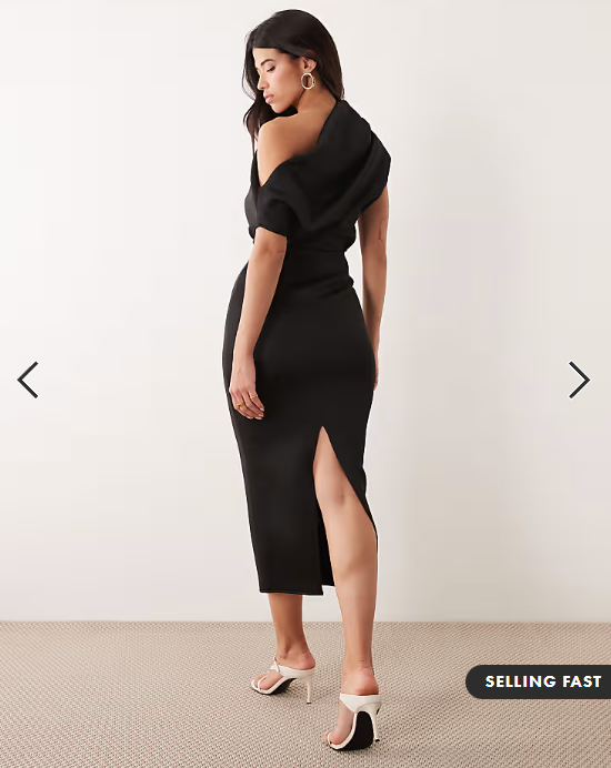 ASOS DESIGN dramatic neckline midi dress in black scuba-style fabric