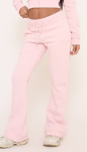 Contrast Distressed Detail Drawstring Flared Joggers In Pink