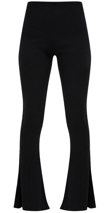Plt - Black Ribbed Flared Trousers