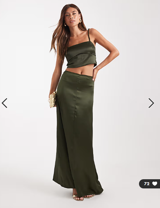 ASOS DESIGN satin co-ord top with tie back detail in green