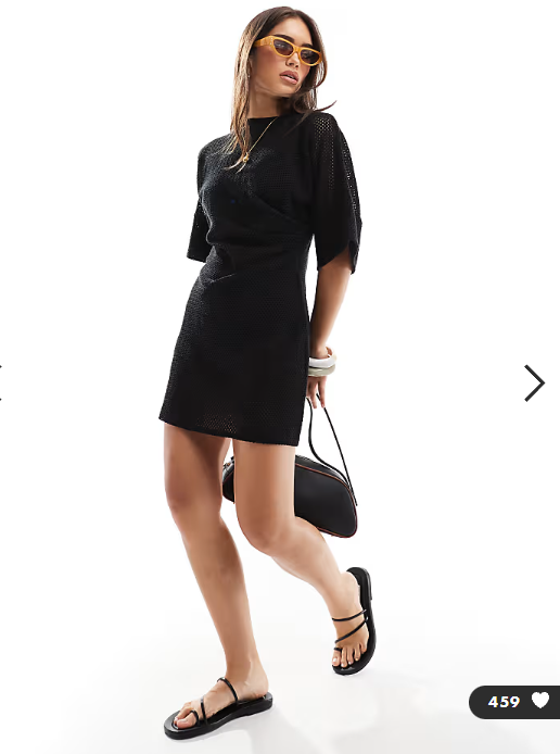 ASOS DESIGN crochet t shirt tuck mini dress in black