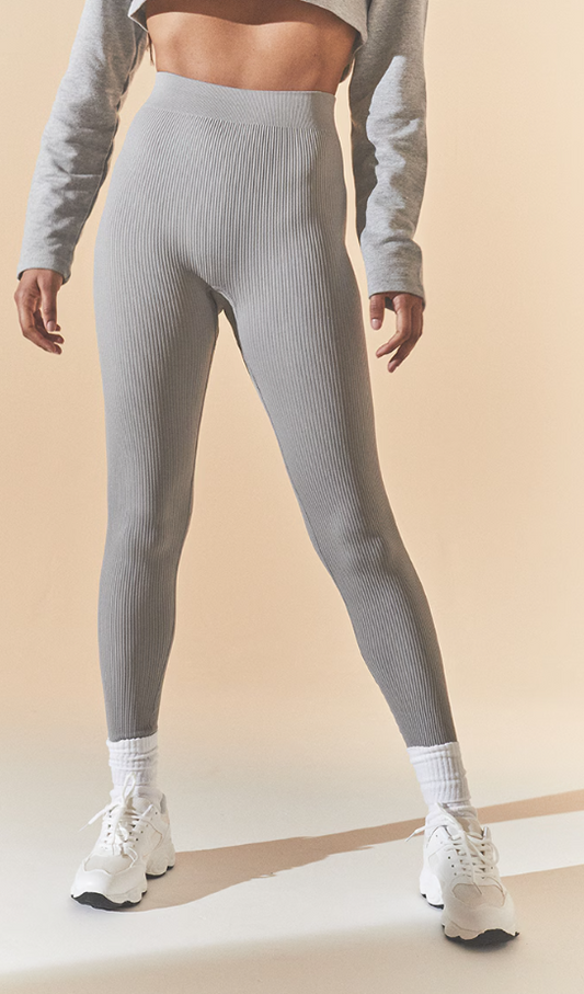 Basic Grey Marl Structured Contour Rib Leggings