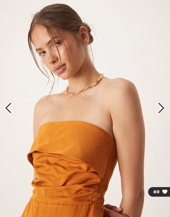 Mango linen mix bandeau jumpsuit in burnt orange