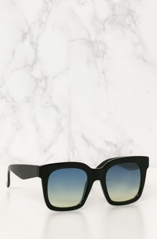 Black Blue Lens Oversized Square Sunglasses