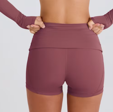 Bo&tee Four-Way Stretch Foldover Mid-Rise Mini Shorts in Acai