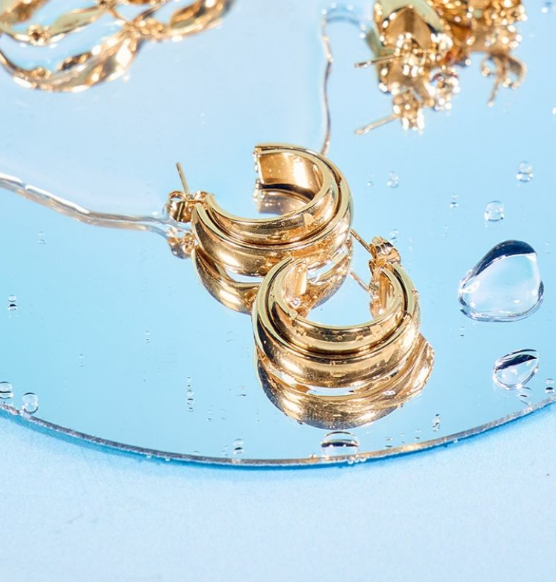 Gold Water Resistant Double Hoop Earrings