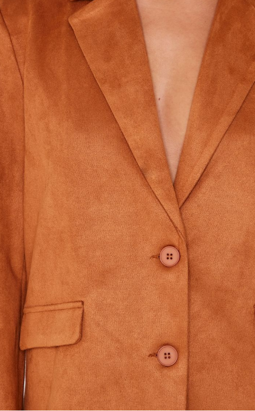 Plt - Tan Faux Suede Tailored Oversized Blazer