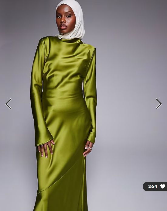 Daska satin exaggerated bow back maxi dress olive green