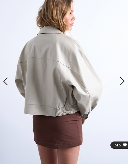 Topshop faux leather drop shoulder cropped zip thru jacket in ecru