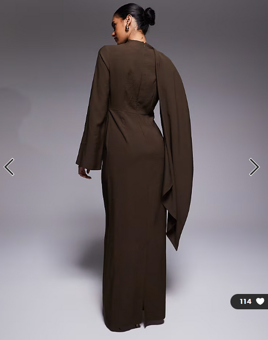 ASOS DESIGN long sleeved scarf detail maxi dress in chocolate