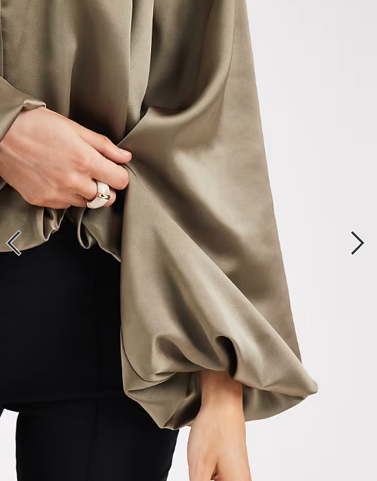 4th & Reckless satin collar bubble hem & sleeve bomber jacket in khaki