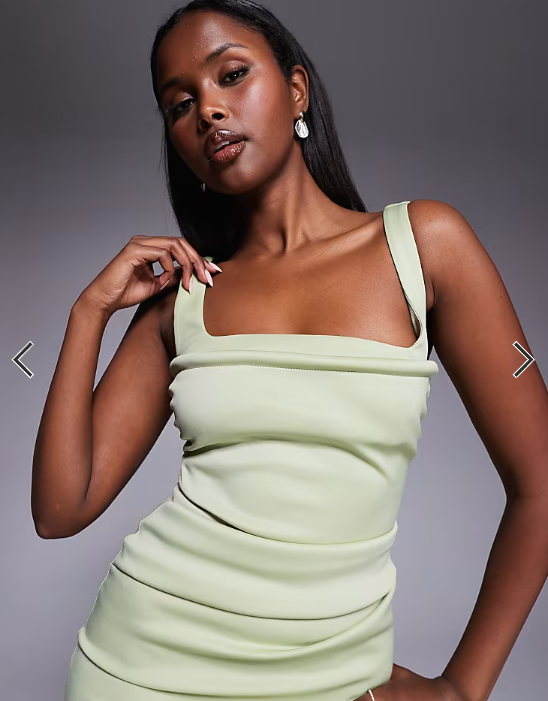 ASOS DESIGN curved neckline midi dress with split in sage green in scuba-style fabric