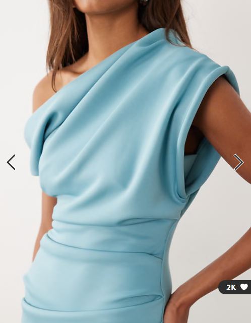 ASOS DESIGN asymmetric off shoulder midi dress in blue scuba-style fabric