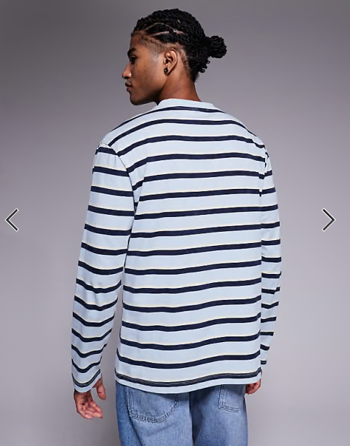ASOS DESIGN relaxed long sleeve t-shirt in washed blue and navy stripe.