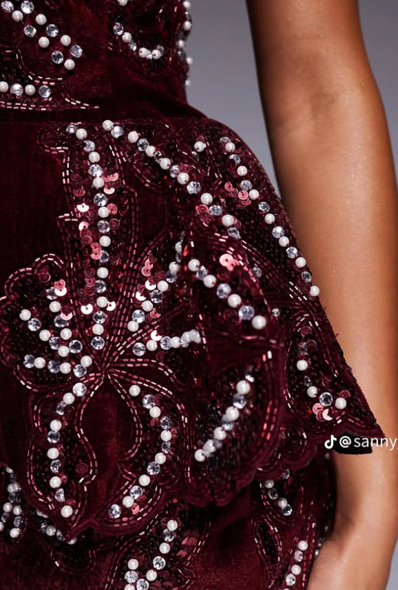 Asos Luxe - velvet embellished bandeau mini dress in burgundy