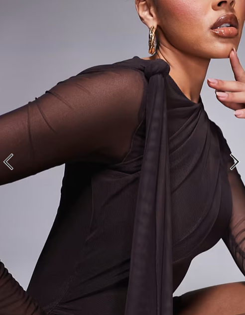 Asoa design mesh tie shoulder mini dress