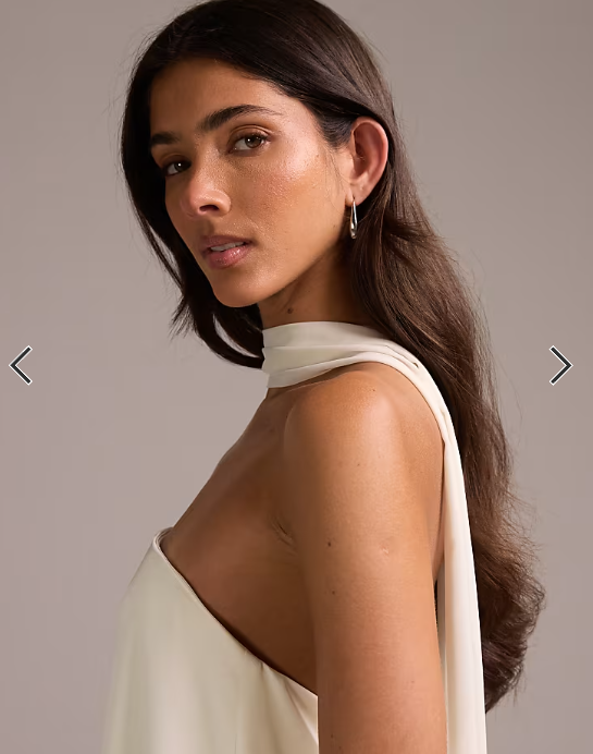 ASOS DESIGN satin bandeau wedding dress with scarf in ivory