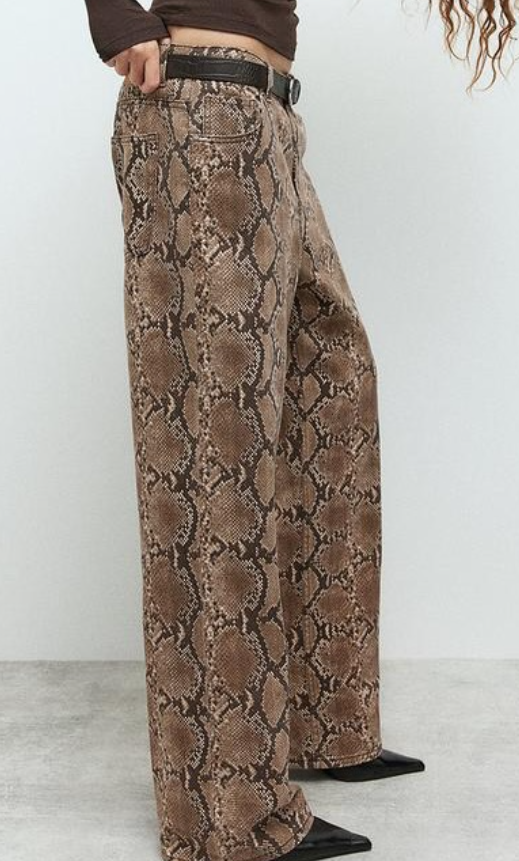 H&M - Wide high jeans - brown snakeskin-patterned