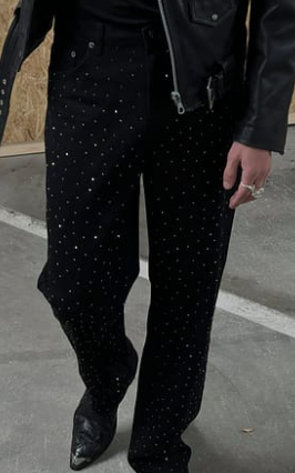 Na-kd - Embellished Straight Leg Denim Black