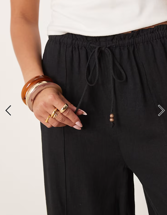 Mango linen mix drawstring straight trouser in black