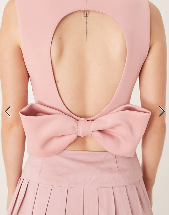 ASOS DESIGN bow detail open back top in pink in scuba-style fabric
