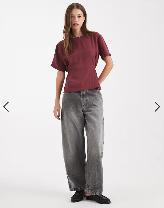 ASOS DESIGN tie back cinch detail woven tee in Mulberry