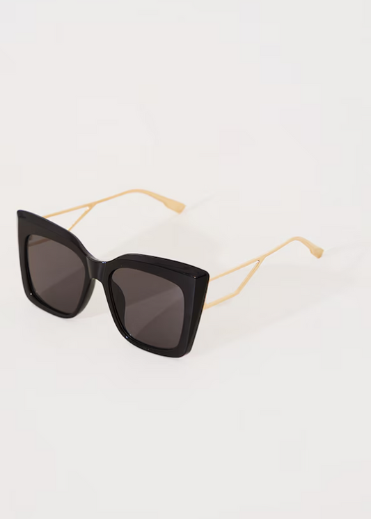 Black Oversized Metal Arm Cat Eye Sunglasses