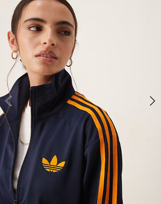 adidas Originals Firebird loose track top in navy and orange