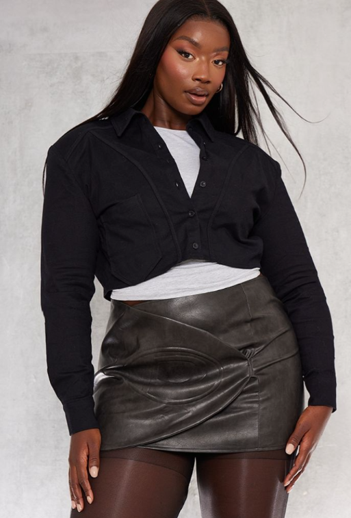 Plus Black Cropped Shirt