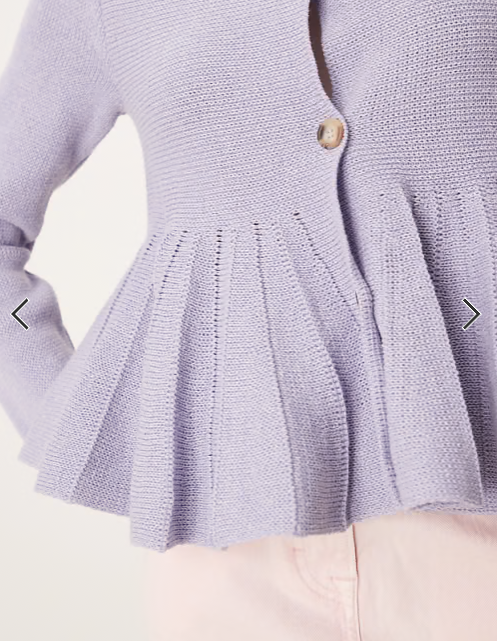 ASOS DESIGN crew neck cardigan with structured frill hem in blue
