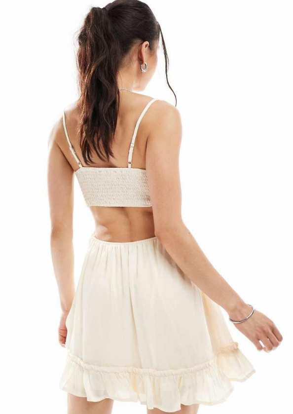 Stradivarius Swing Mesh Detail Ruffle Trim Mini Dress in