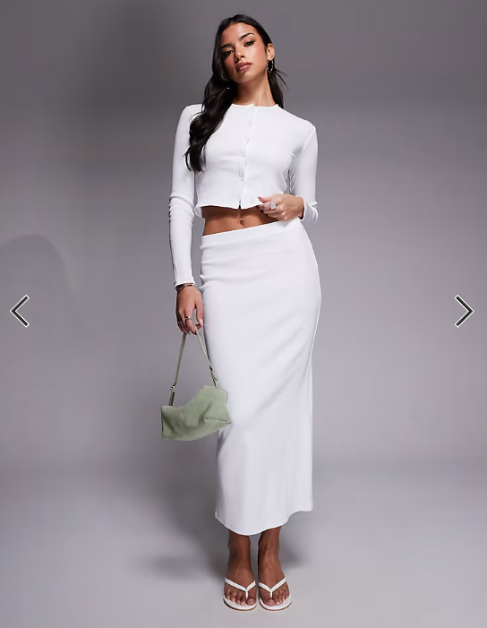 The Frolic exclusive ribbed button through long sleeve top co-ord in white