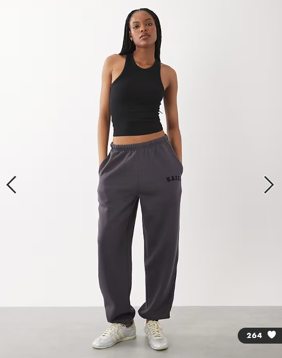 Kaiia Tall cotton blend embroidered logo cuffed joggers in dark grey