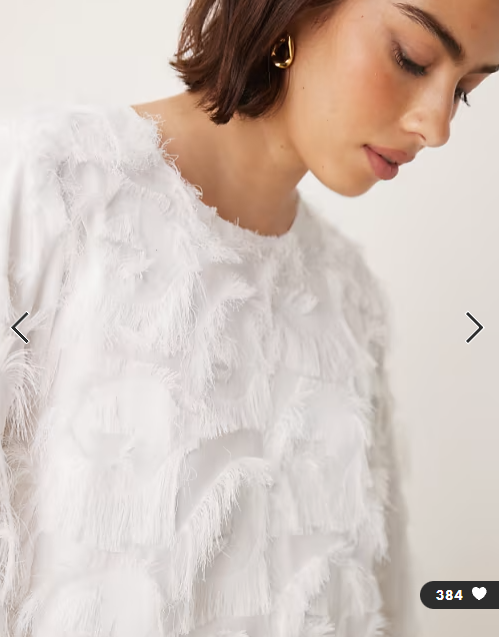 YAS textured long sleeve mini dress in white