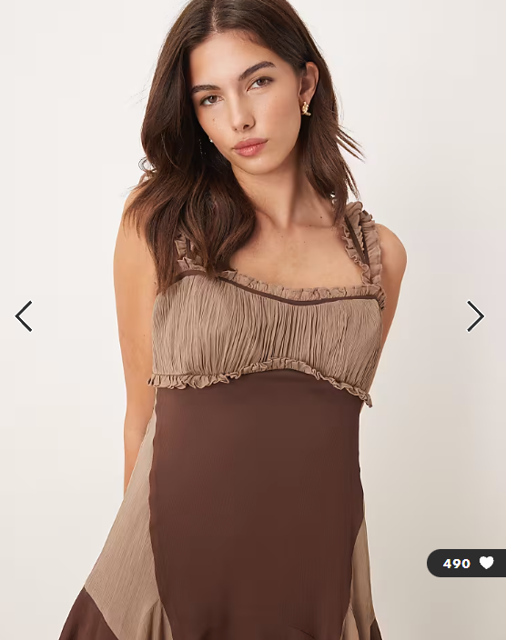 ASOS DESIGN cap sleeve contrast ribbon ruffle hem mini dress in brown