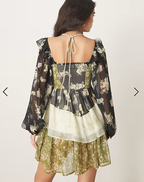 ASOS DESIGN halter neck frill mini dress in mixed ditsy print