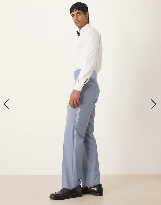 ASOS DESIGN straight tuxedo suit trousers with cummerbund waistband in blue